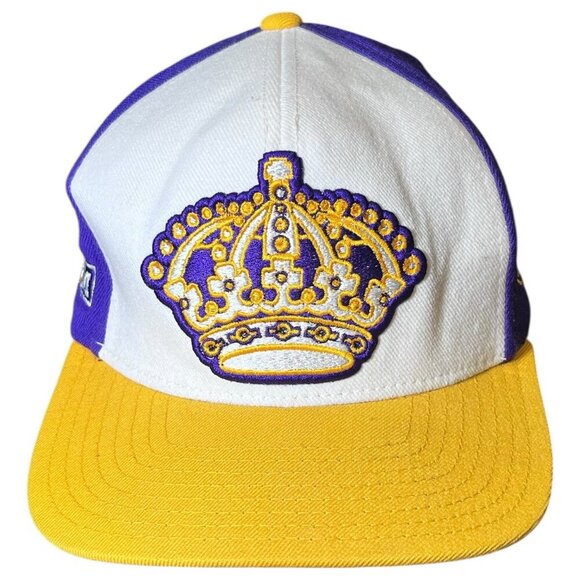 Vintage NHL LA Kings Crown Snapback Hat CCM Purple Gold Cap 100% Wool - Picture 1 of 9